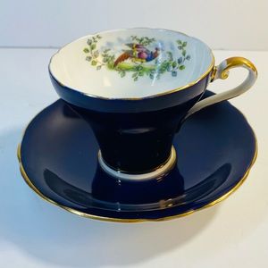 Aynsley Tea Cup Saucer Cobalt Blue Peacock Bone China READ DESC Chipped Saucer